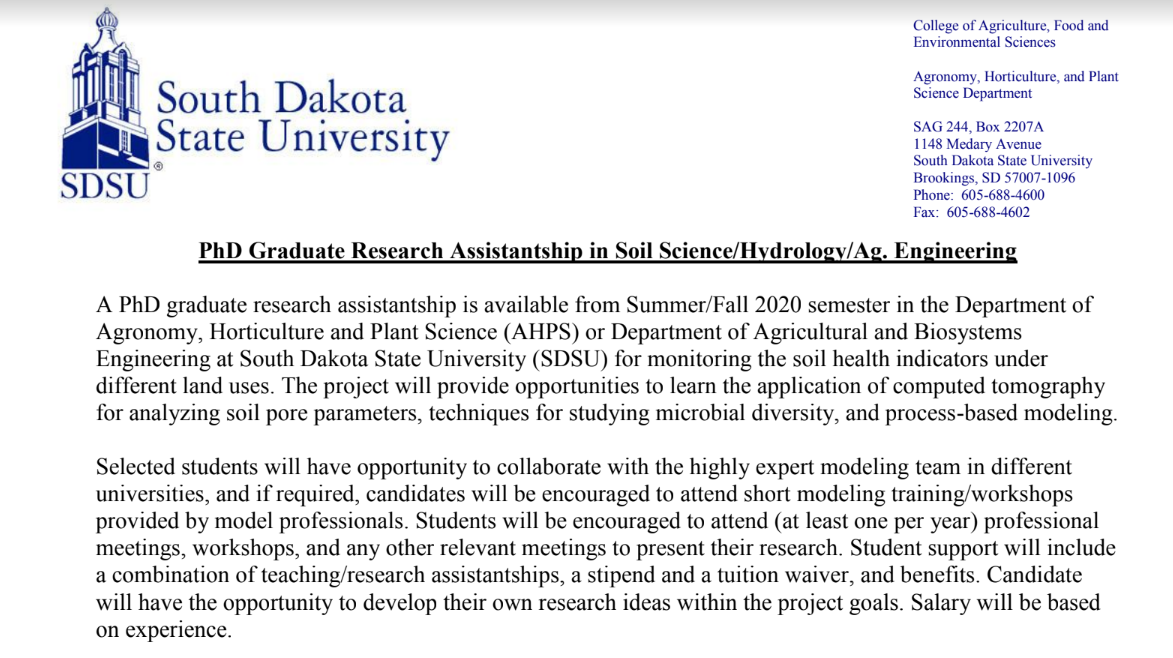 ANNOUNCEMENT » PhD Graduate Research Assistantship in Soil Science ...